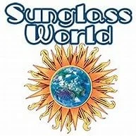 Sun-glass themed graphic with a globe at the center surrounded by sun rays, titled 'Sun-glass World'