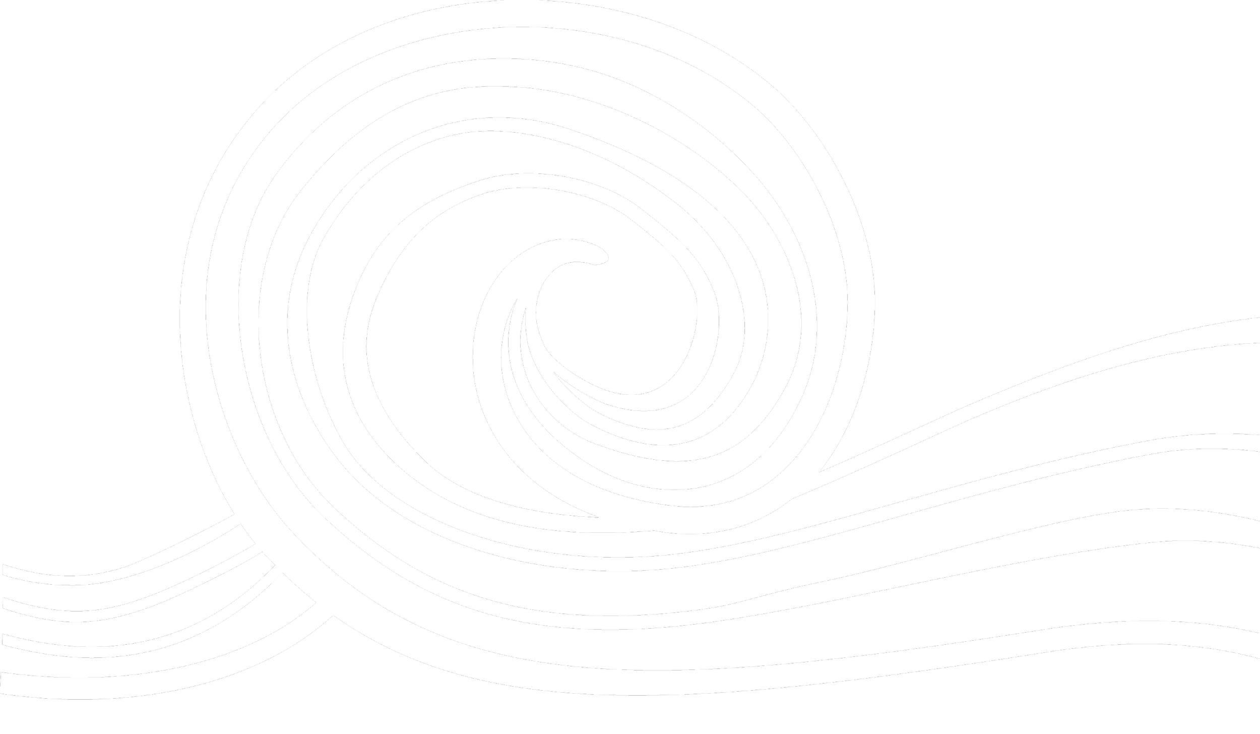 Black background with white wavy and concentric line patterns resembling stylized fish scales.