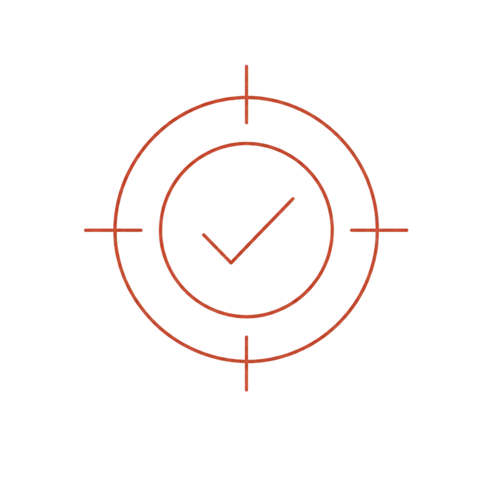 A digital target with concentric circles and a check mark in the center, depicted in red, showcasing our precision in marketing.