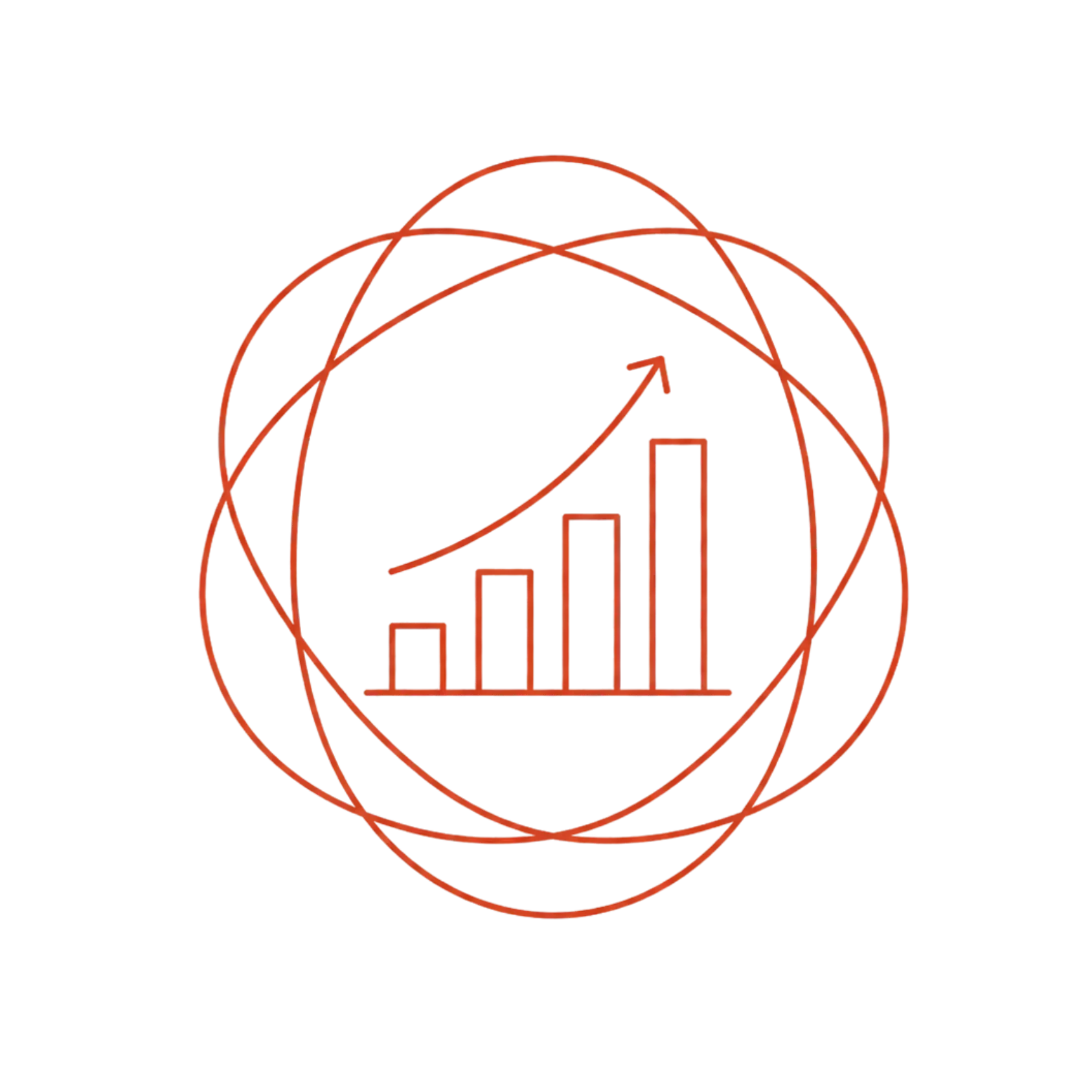 A red wireframe globe with bar charts and arrows indicating growth with the use of HAL Media's marketing tactics.