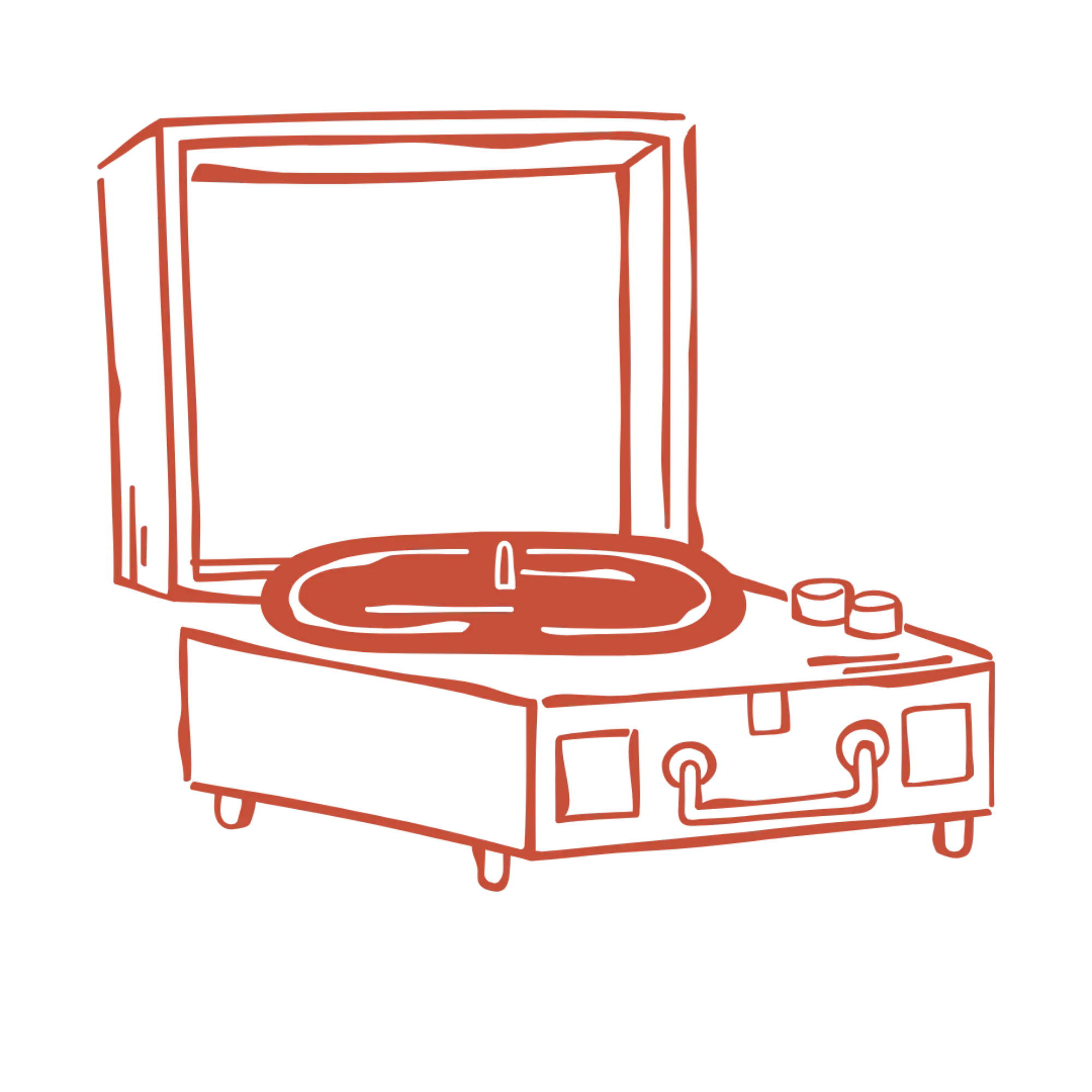 Outline drawing of a bakery oven with a tray of cookies inside and a baking sheet outside.