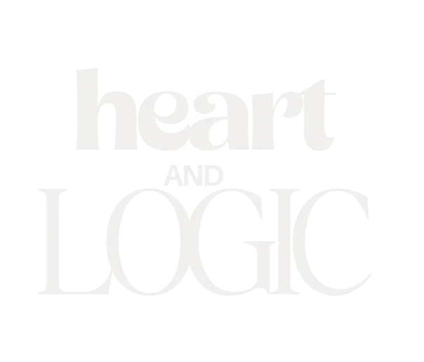 The image features a black background with the phrase "Heart & Logic"" written in bold white text, with "heart" on top and "Logic" below.