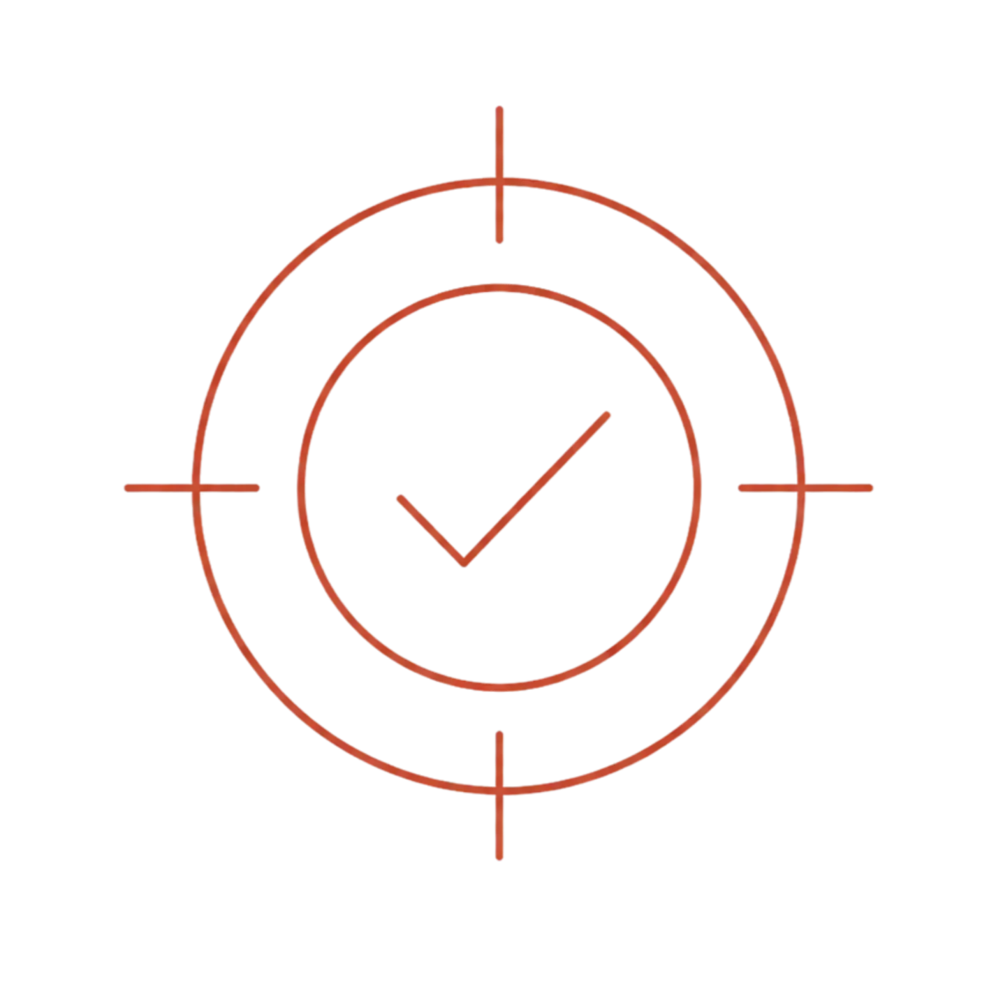 A digital target with concentric circles and a check mark in the center, depicted in red, showcasing our precision in marketing.