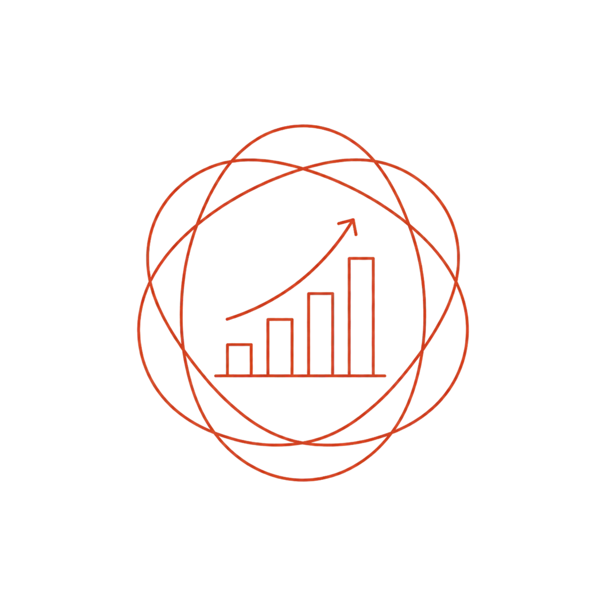 A red wireframe globe with bar charts and arrows indicating growth with the use of HAL Media's marketing tactics.