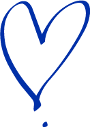 Blue hand-drawn heart with a small dot underneath.