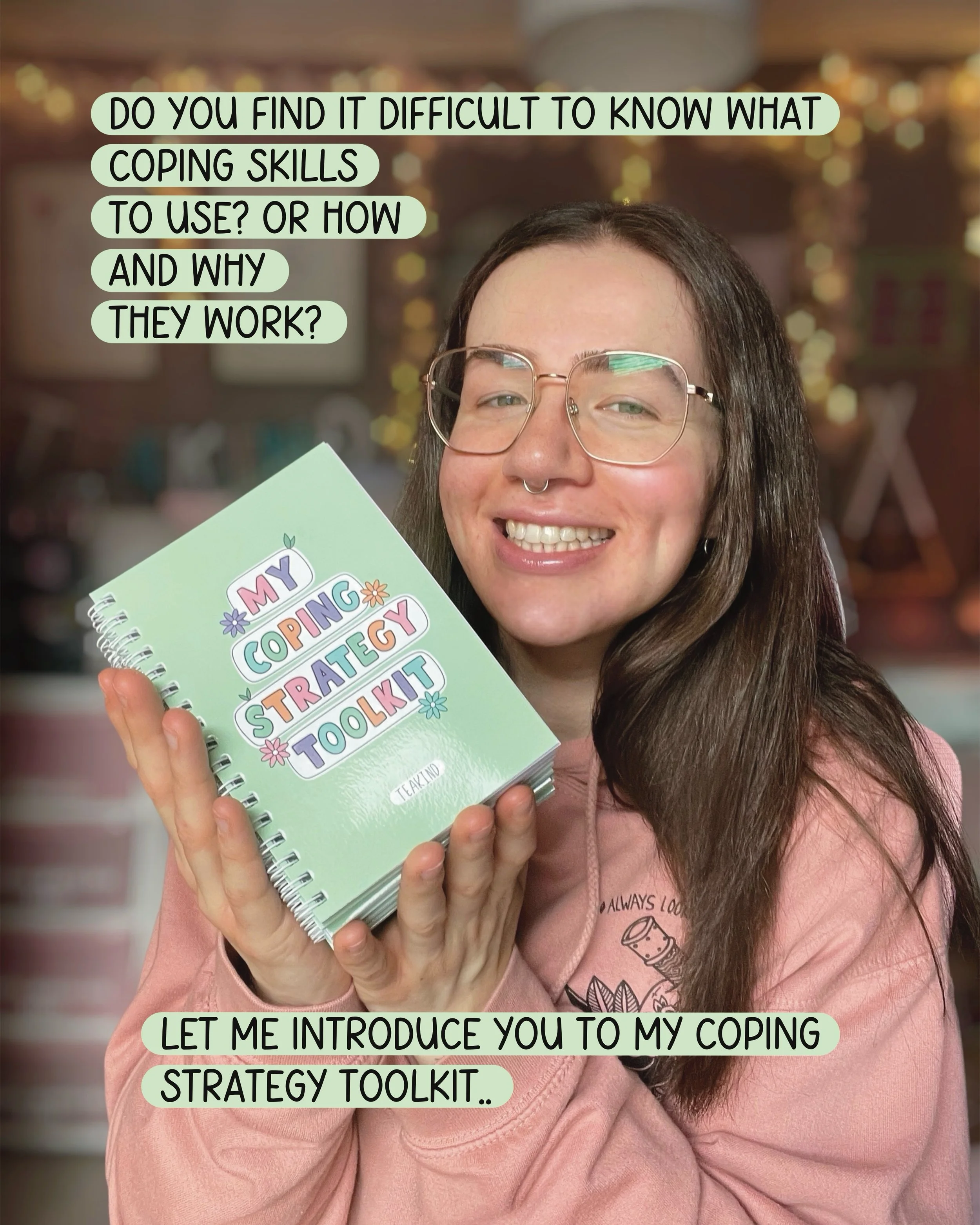 MY COPING STRATEGY TOOLKIT 🧊🎨🧘🏻&zwj;♀️

Introducing my coping strategy toolkit, an A6 wiro bound book with over 70 coping strategies for you to try. Each one has easy to follow instructions and explanations on how and why they work. 

The book ha