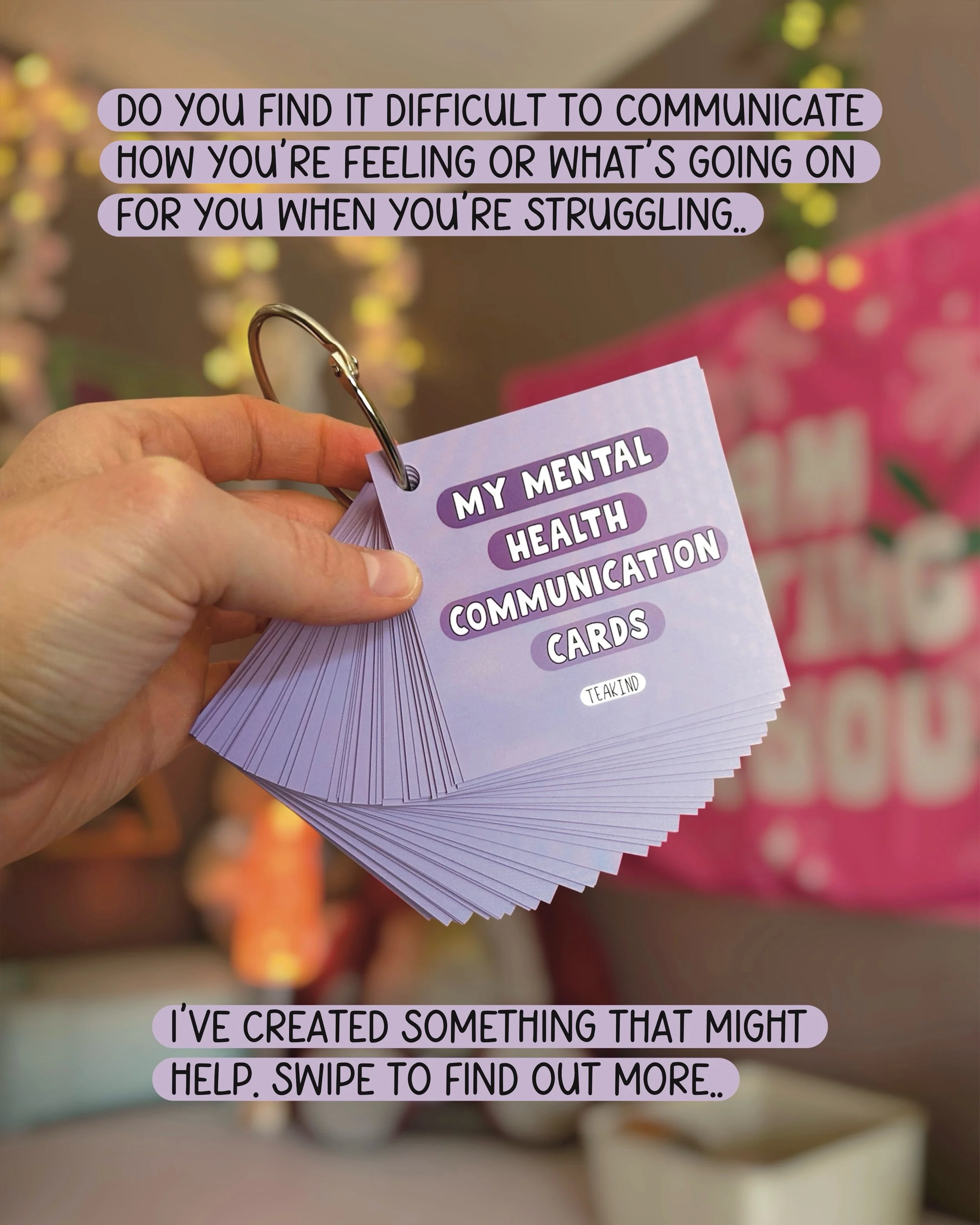 MENTAL HEALTH COMMUNICATION CARDS 💬💜

For all of the things that are too difficult to say.. 

You can shop these and all of my other products on my website (TeaKind.co.uk) and my Etsy shop (TeaKind) 📦

#mentalhealthresources #mentalhealthrecovery 