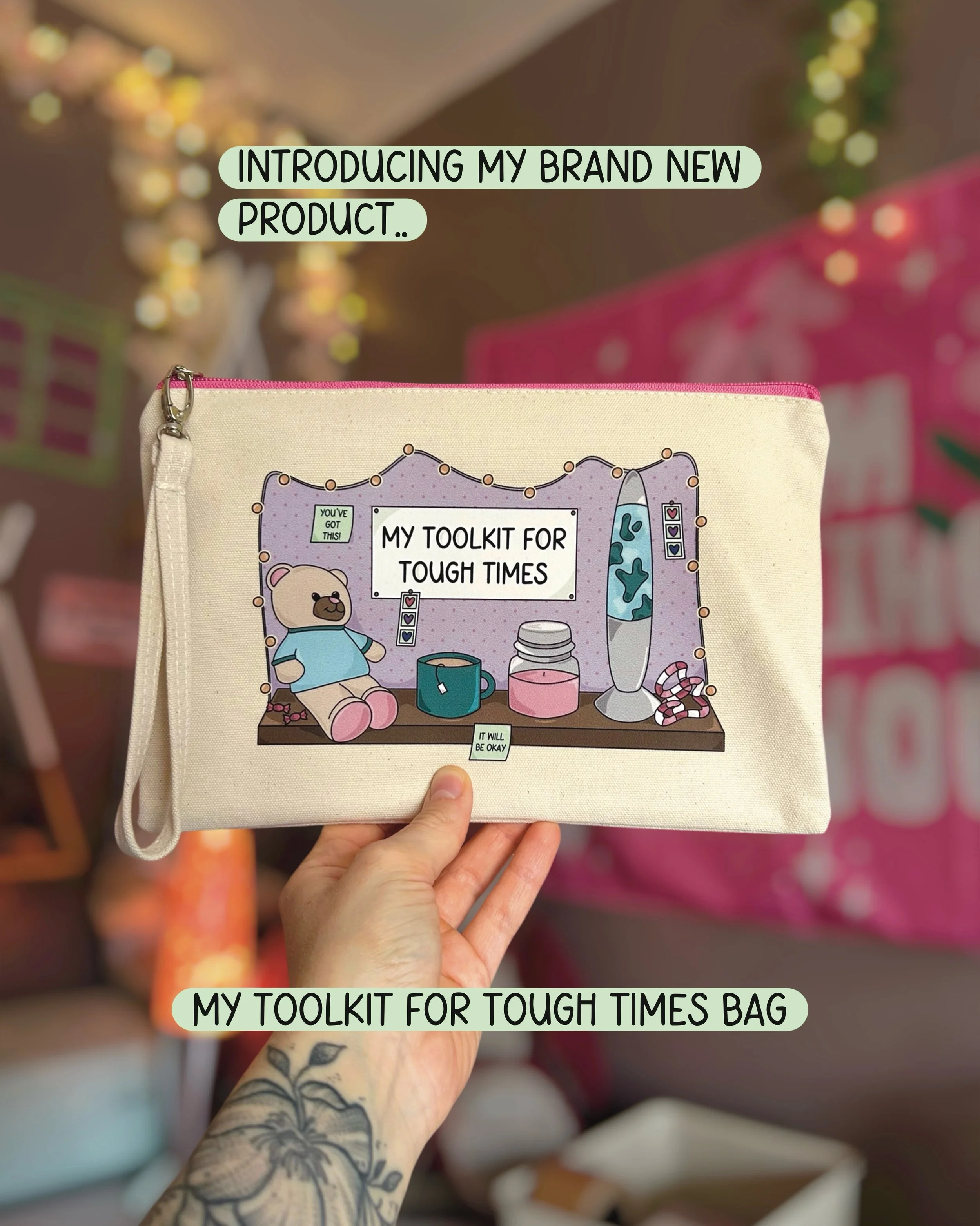 MY TOOLKIT FOR TOUGH TIMES BAG 🧸🩷

I&rsquo;d like to introduce you to my brand new product.. my toolkit for tough times bag! 

The perfect bag to keep your mental health tools with you wherever you go. 

As usual you can shop these and all of my ot