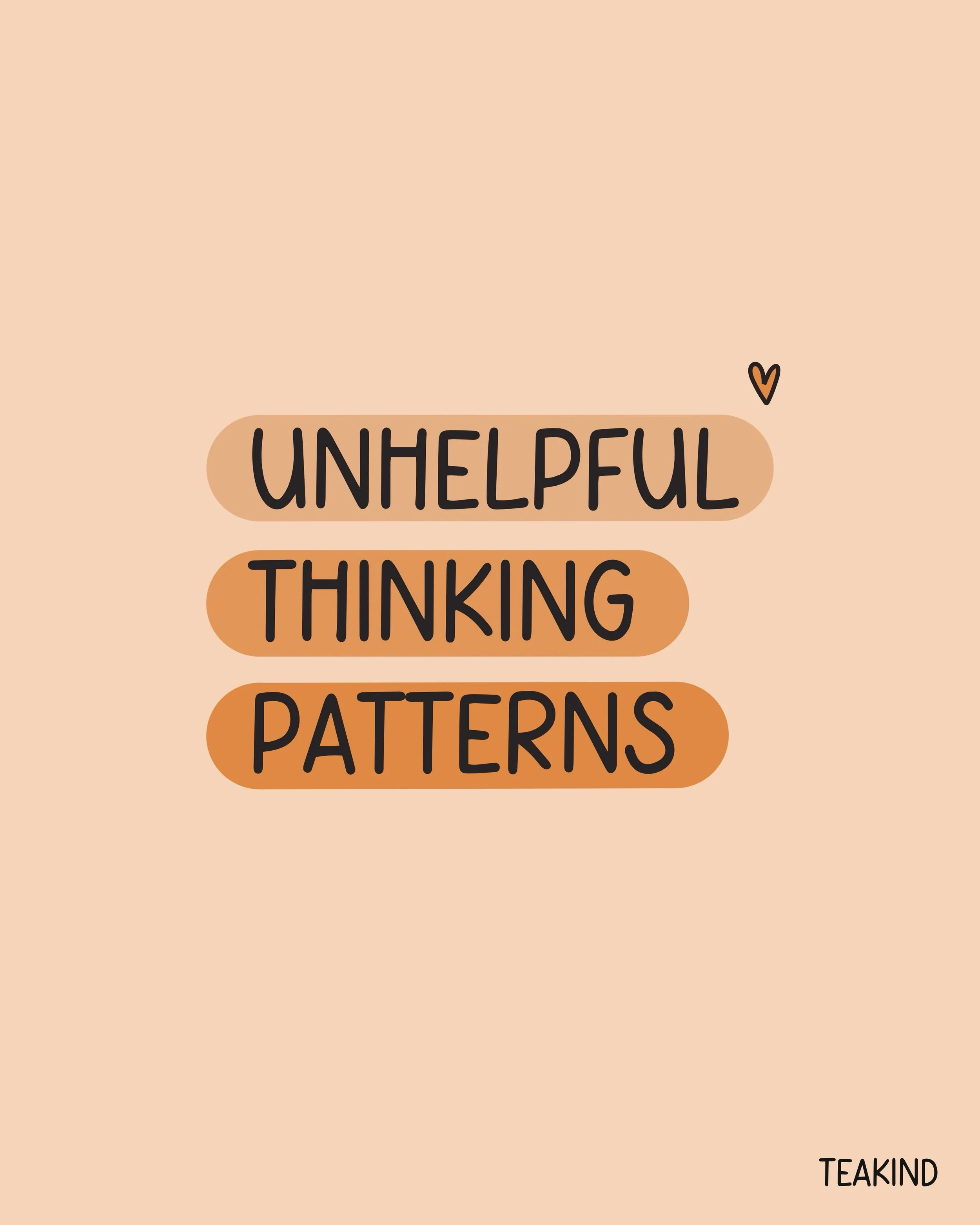 UNHELPFUL THINKING PATTERNS 🧠🧐

Swipe to find out more about what unhelpful thinking patterns are, how they can affect us, and some examples of what they might be. 

I&rsquo;ve also created a few products that help with recognising unhelpful thinki