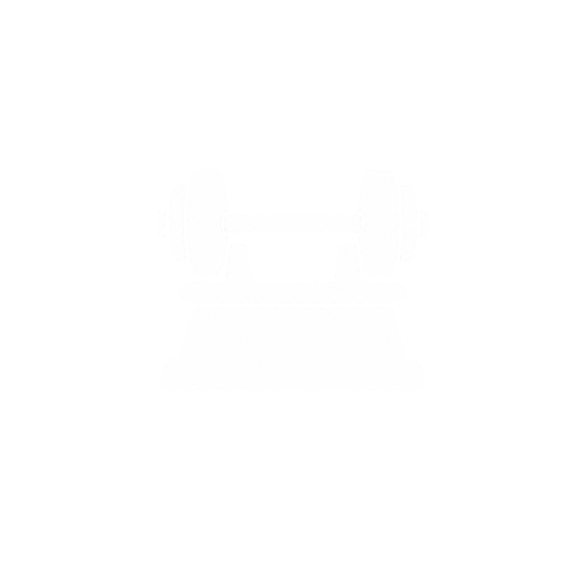 Outline of a person's head with Overhead headphones and a dumbbell in front of the neck.