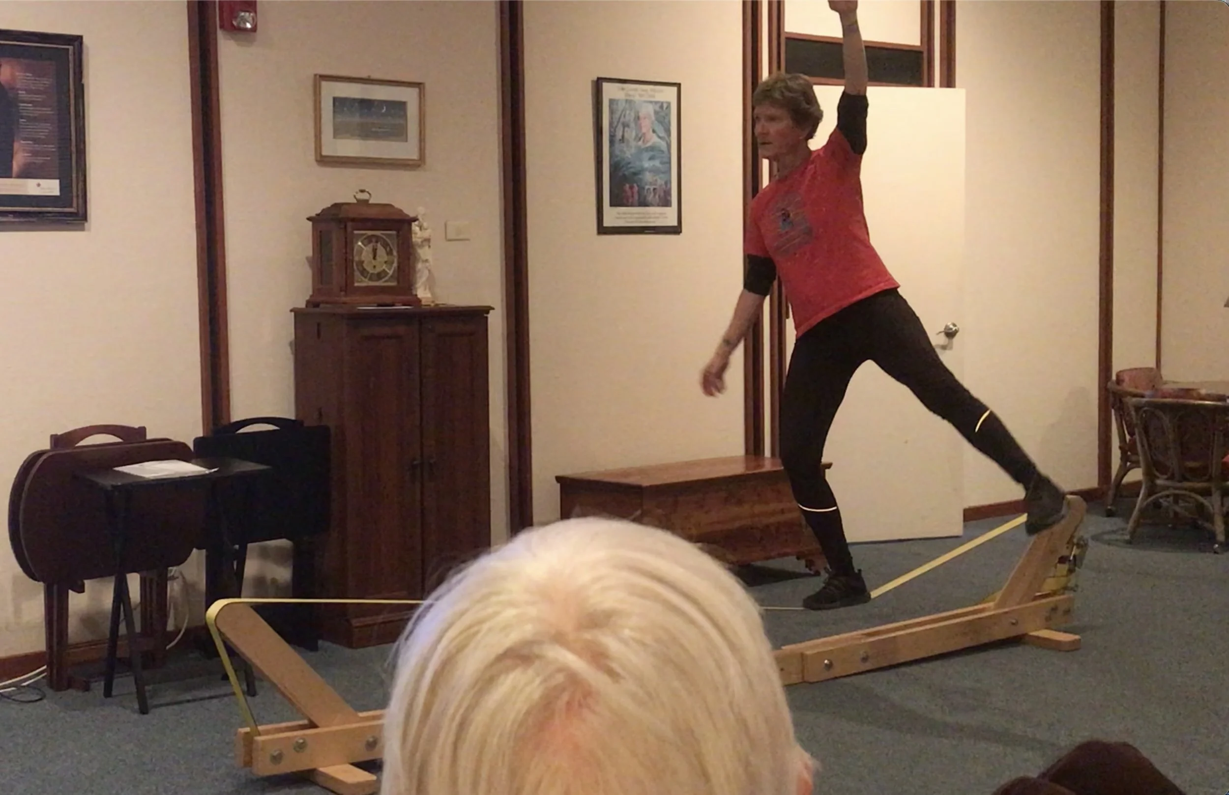 Rae Raptor slackline demo at Carmel of Reno Monastery