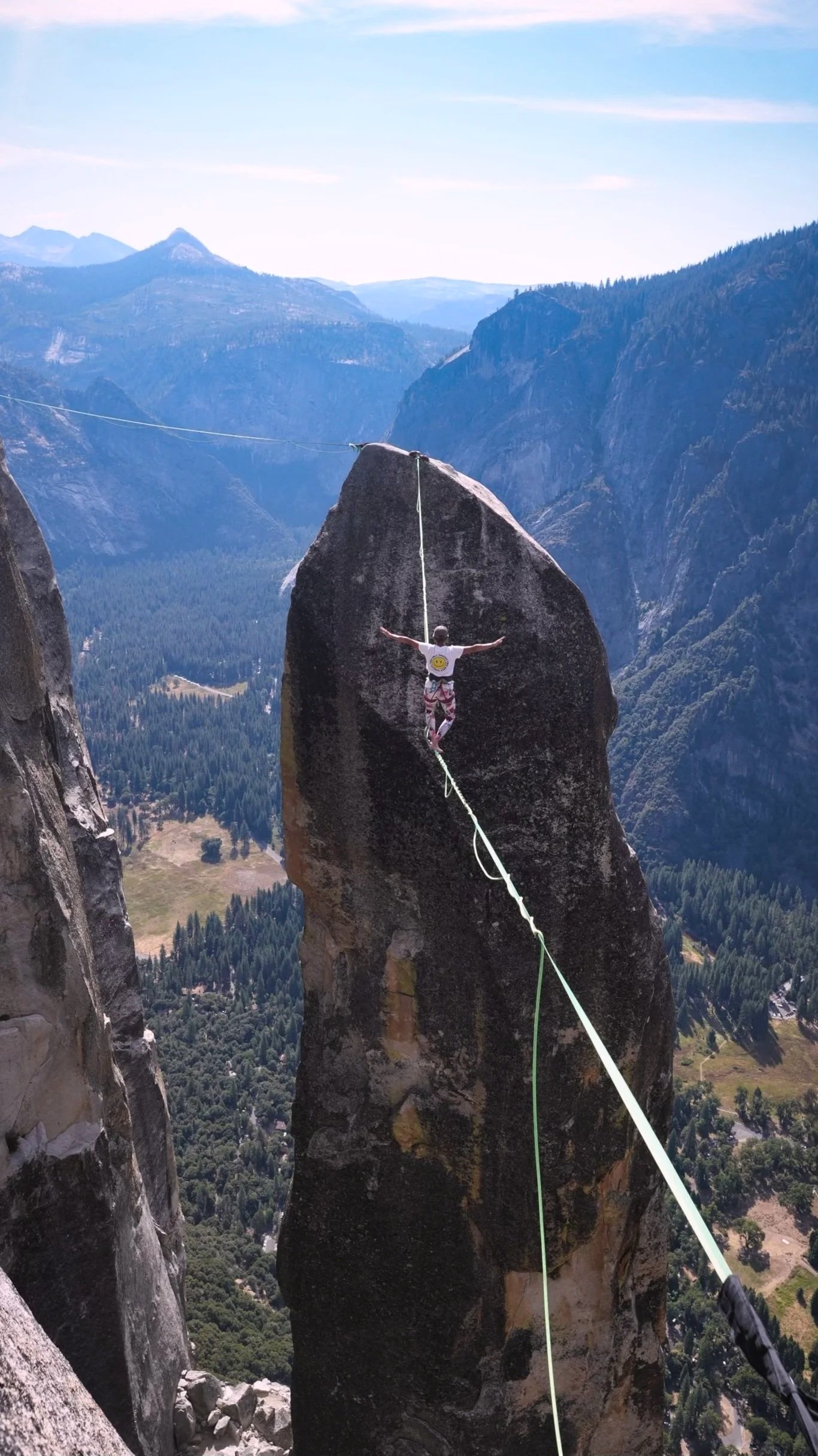 Rae Raptor highlining at Lost Arrow Spire, Yosemite