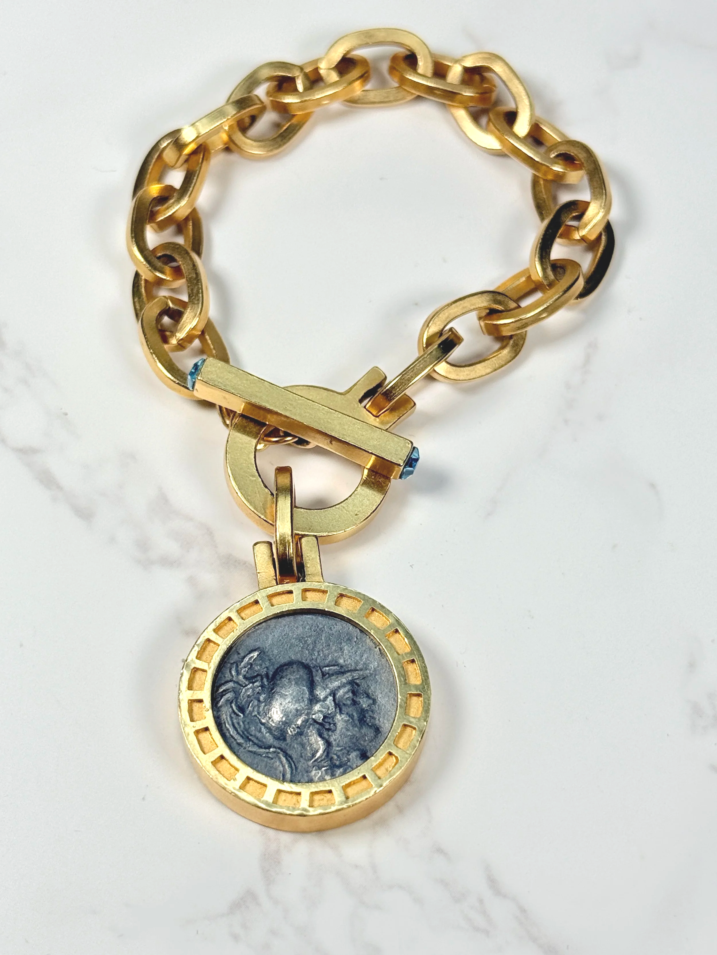 Coralee Signed Gold Tone Vintage Coin Bracelet