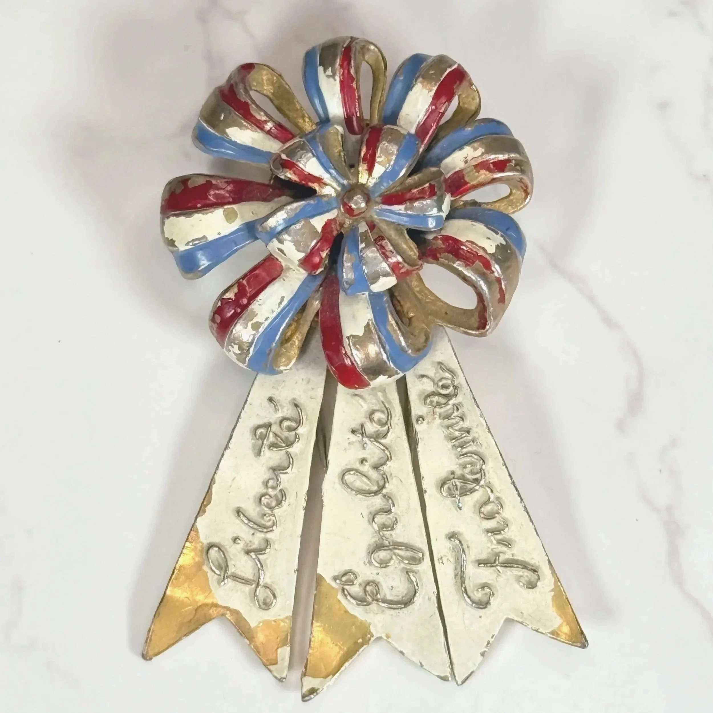 Silson French Cockade Enamel Red White Blue Fur Clip