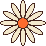 Stylized daisy flower with white petals and an orange center