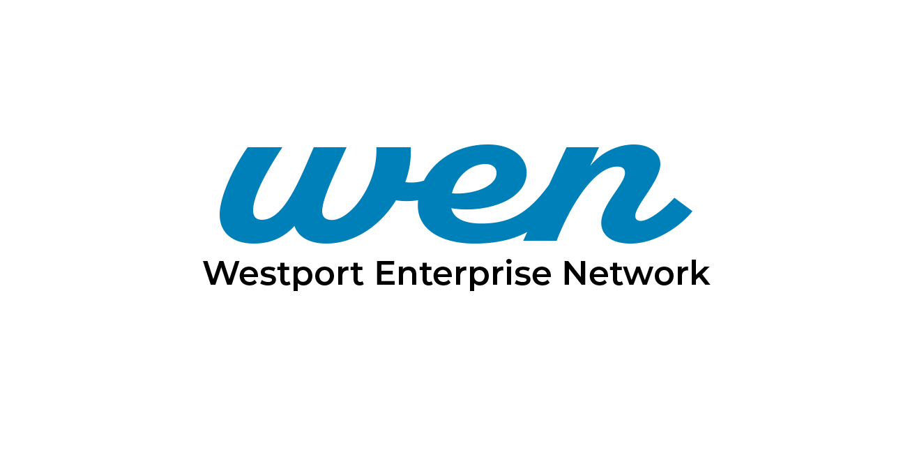 Logo of Westport Enterprise Network with blue stylized 'wen' text and black full name underneath, on a white background.