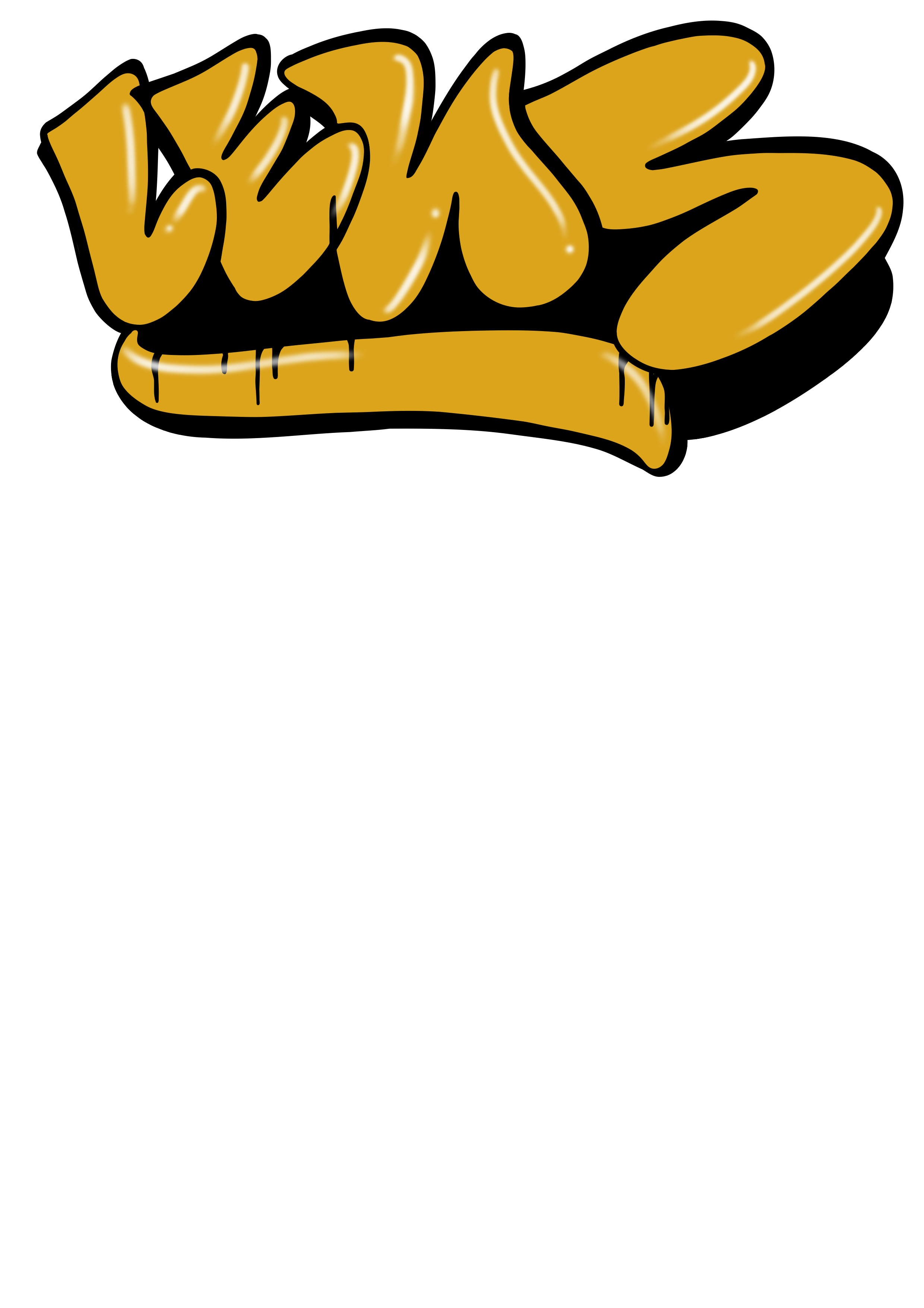 Stylized gold graffiti text with black outlines on a black background.