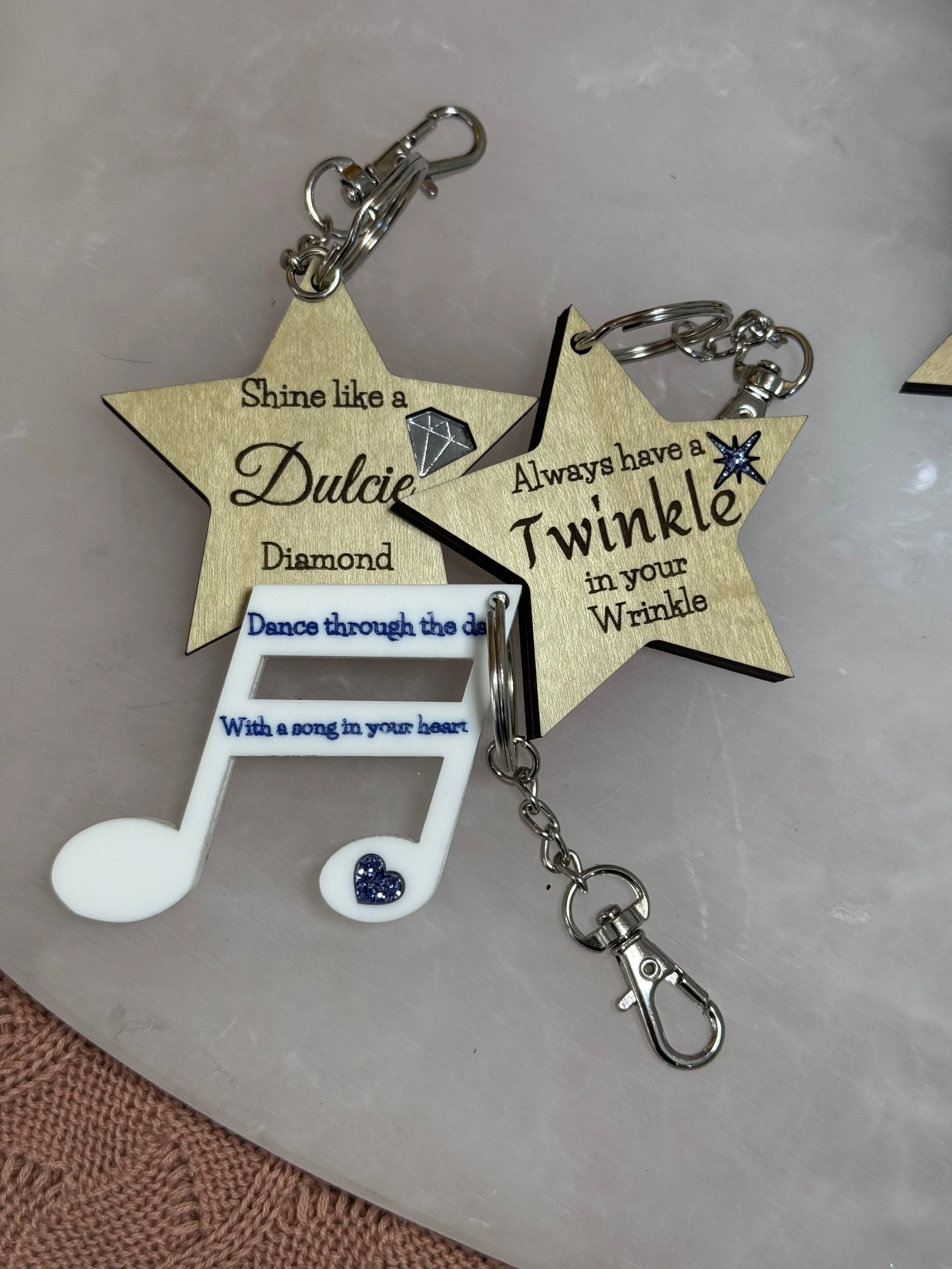 Double layered keyring with jewel
