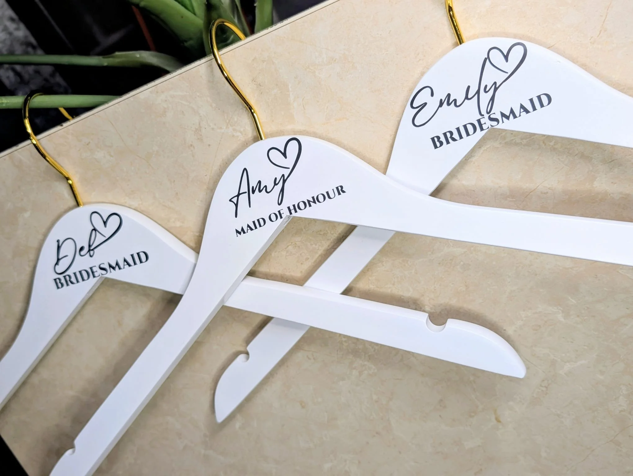 personlized coat hangers- gold/white