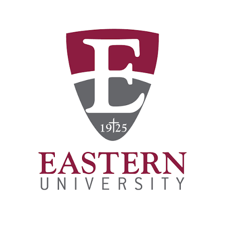 Eastern University logo featuring a shield with a large letter 'E' and the founding year 1925, with the university's name below.