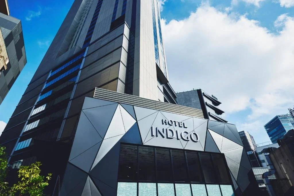 Urban entrance way of boutique IHG hotel, Hotel Indigo in Shibuya, Tokyo, Japan.