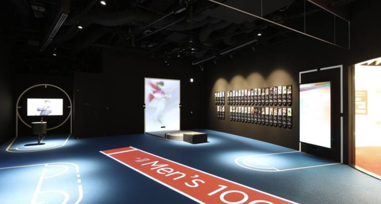 TokudAw original. Area to test your running speed and balance against Olympic athletes records at the Olympic Museum in Tokyo.