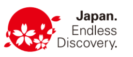 Red circle and white cherry blossom flowers with words Japan endless discovery representing professional and licensed travel companies in Japan such as TokudAw that provide hospitality for inbound tourists from the US, Australia, Singapore and Europe