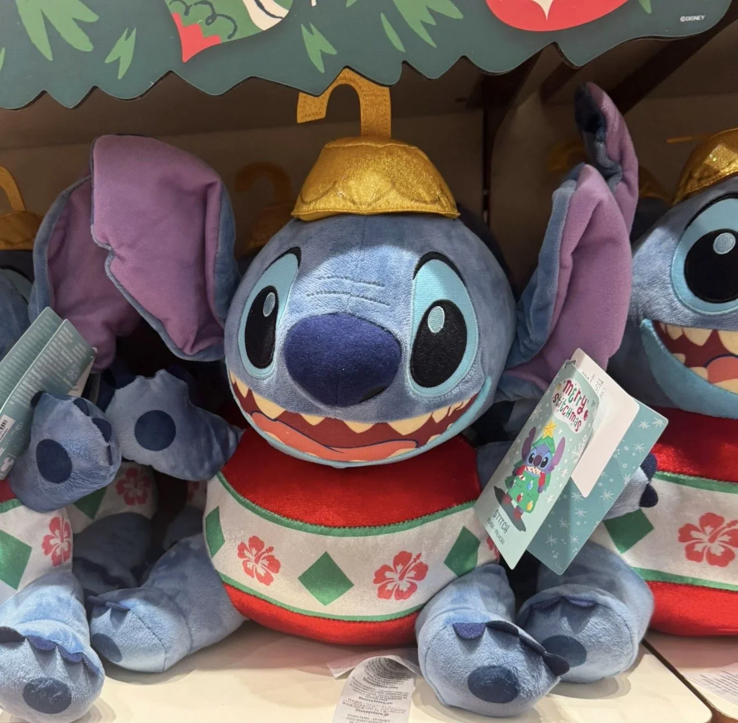 Disney's Stitch character dressed as an ornament.