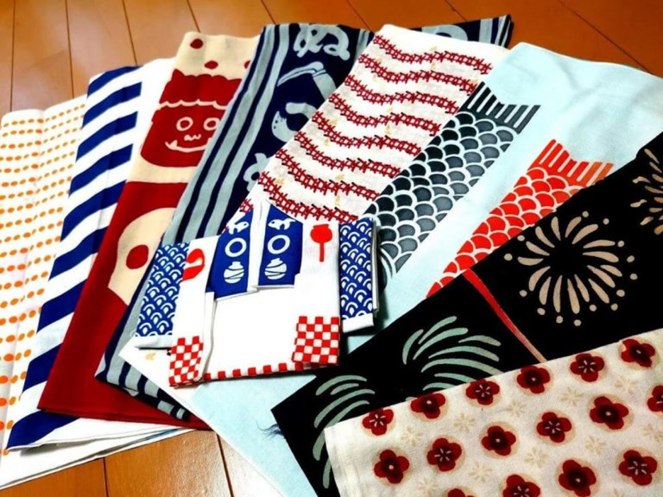 A collection of Japanese rectangular cloths called Tenugui