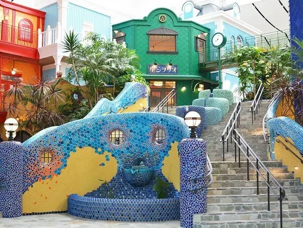 Colorful mosaic tile at Ghibli park.