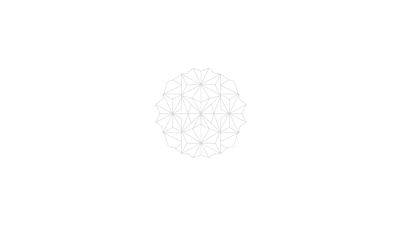 A geometric, symmetrical white wireframe star-like pattern on a black background.