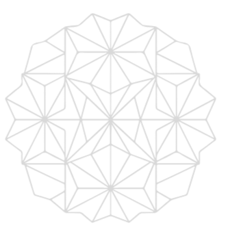 A geometric pattern of interconnected white lines forming a circular, star-like design on a black background.