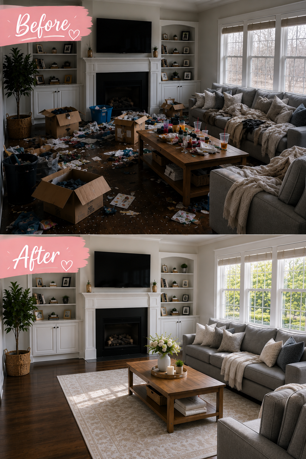 Before and after residential cleaning and home transformation in Nanaimo