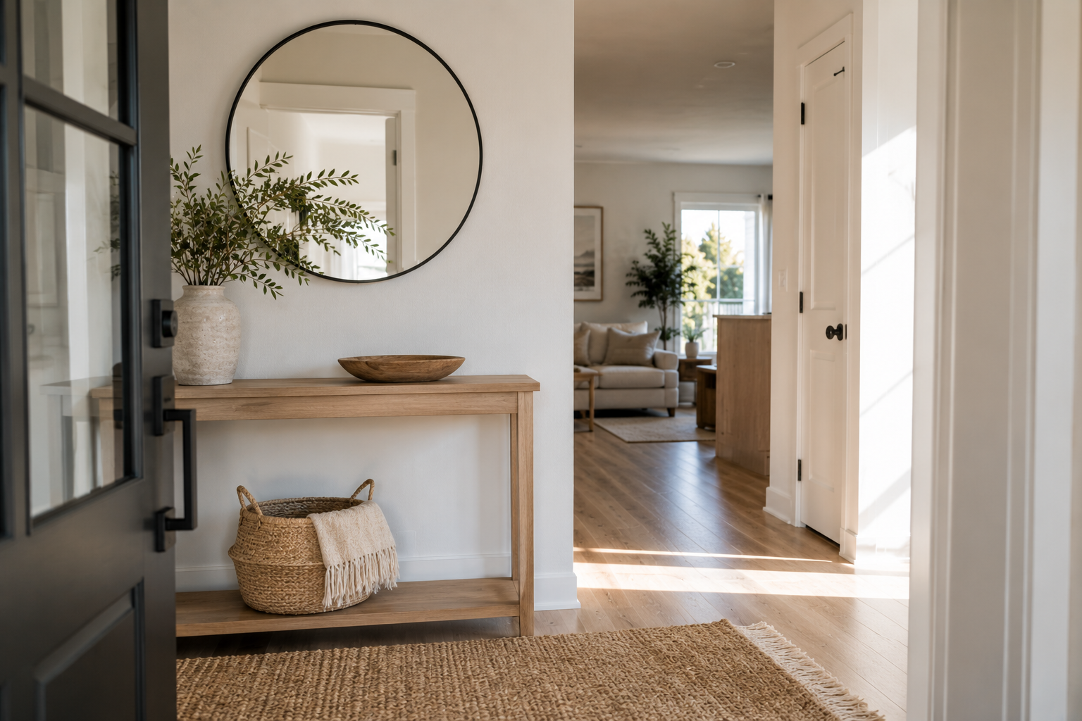 Clean and organized home entryway and living space.