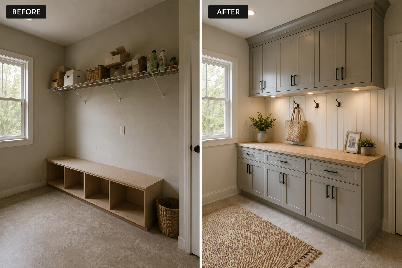 Post-renovation cleaning and organization services.