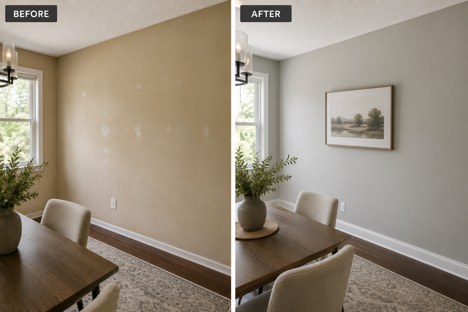 Interior renovation before and after post-construction cleaning.