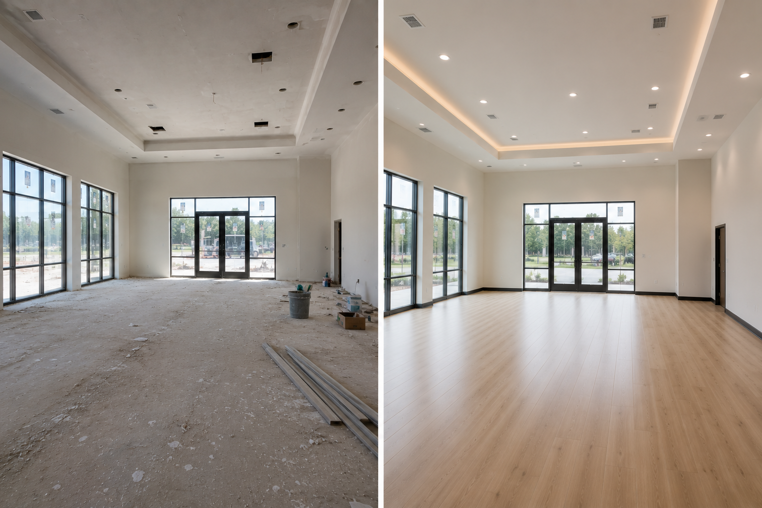 Post-construction cleaning before and after renovation.