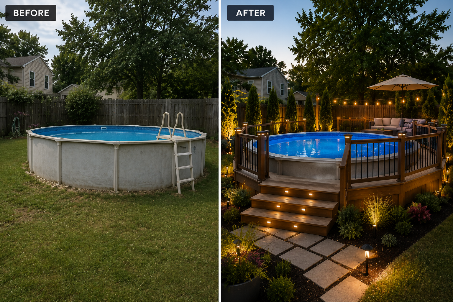Backyard renovation and outdoor cleanup before and after.