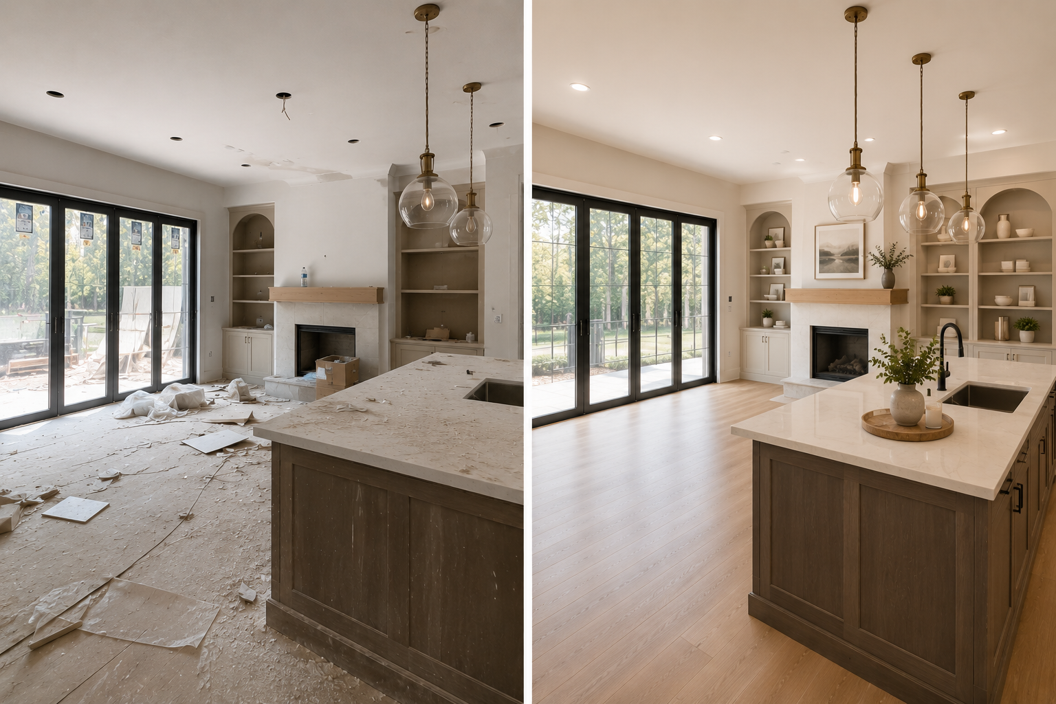 Post-construction cleaning before and after renovation.