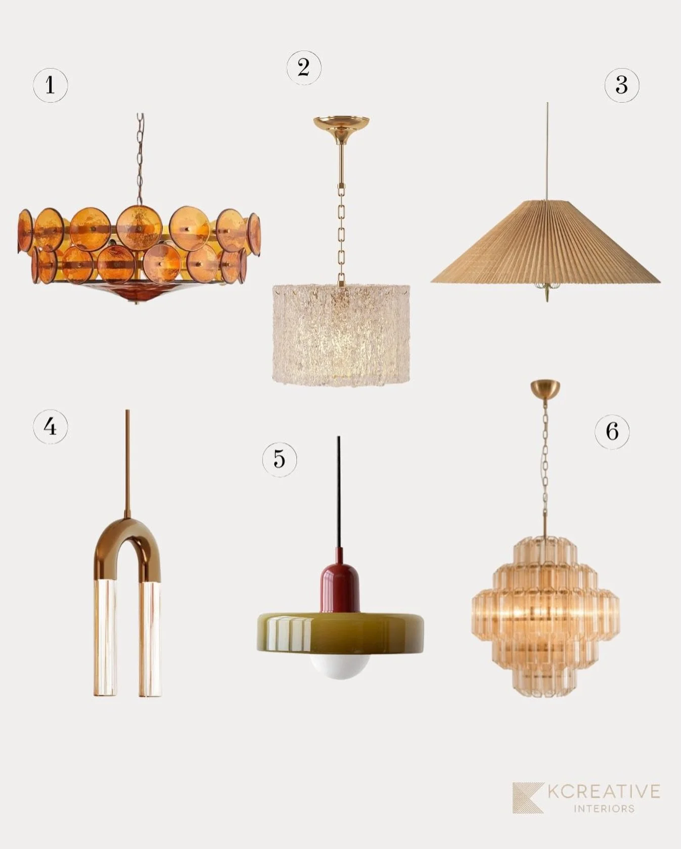 Transform your space with statement lighting ✨

1 . @elenorra_au | Clara Glass Chandelier
2. @casablanco_au | Delphine Small
3. @cultdesignau | Gubi 1972 Pendant Large
4. @nook_collections | Iman Pendant Light
5. #EldraneLighting | Bauhaus Coloured G