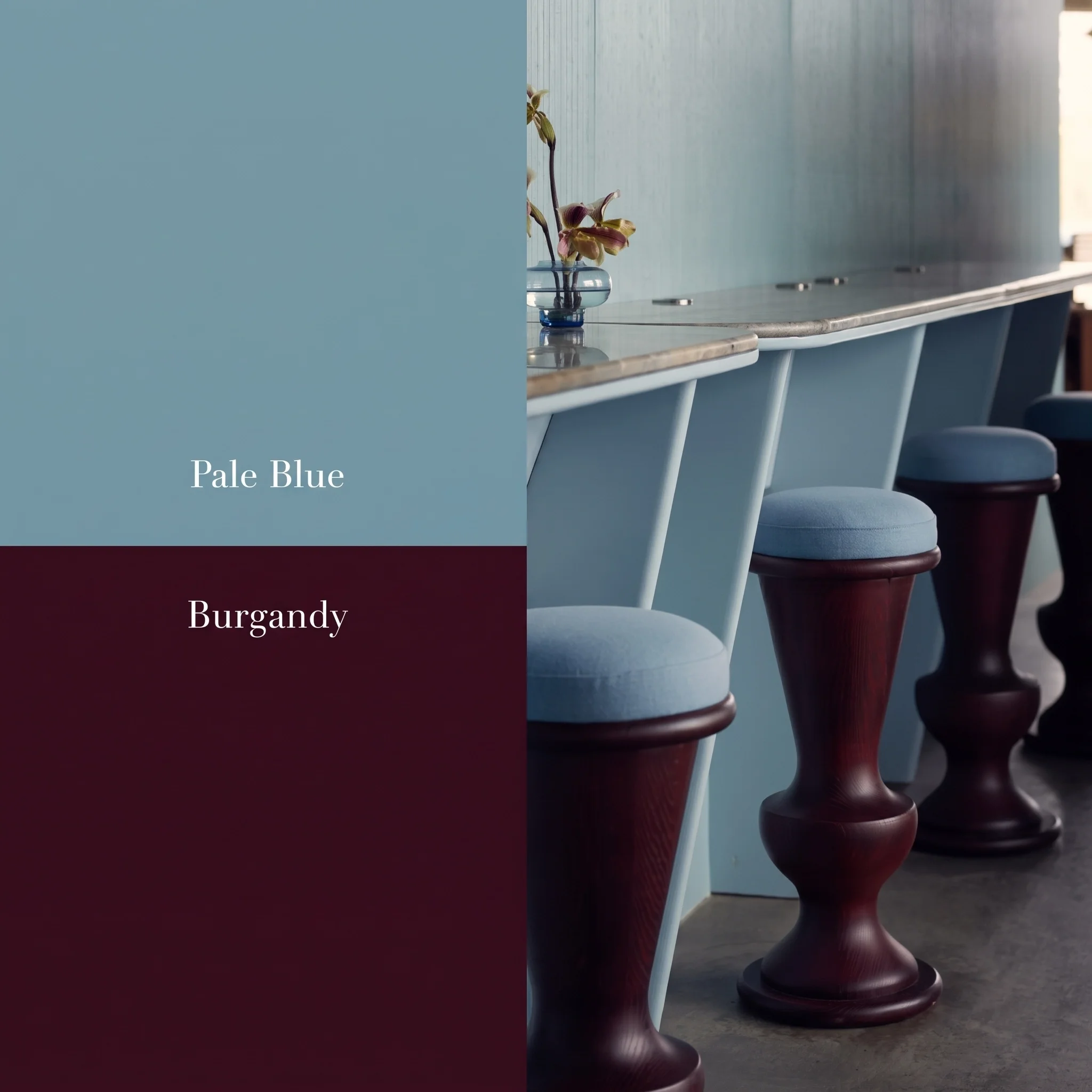 Pale Blue & Burgandy home Styling Colour Palette