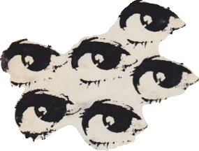 Multiple black and white cartoon eyes arranged in a pattern.