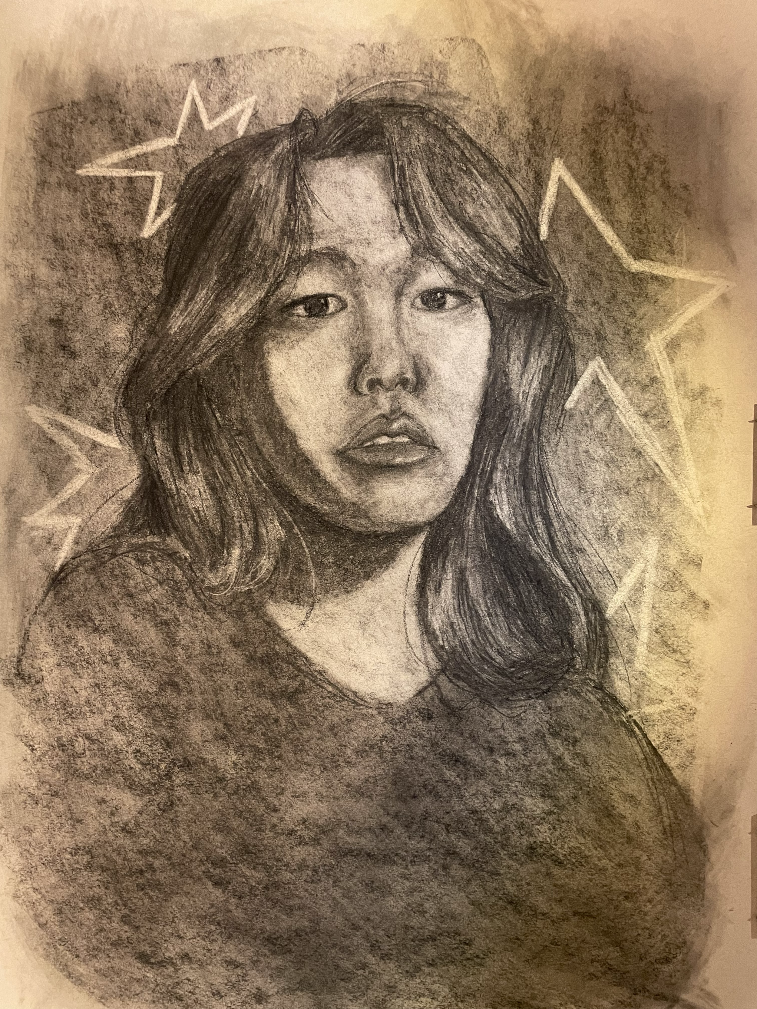 charcoal, color pencil
