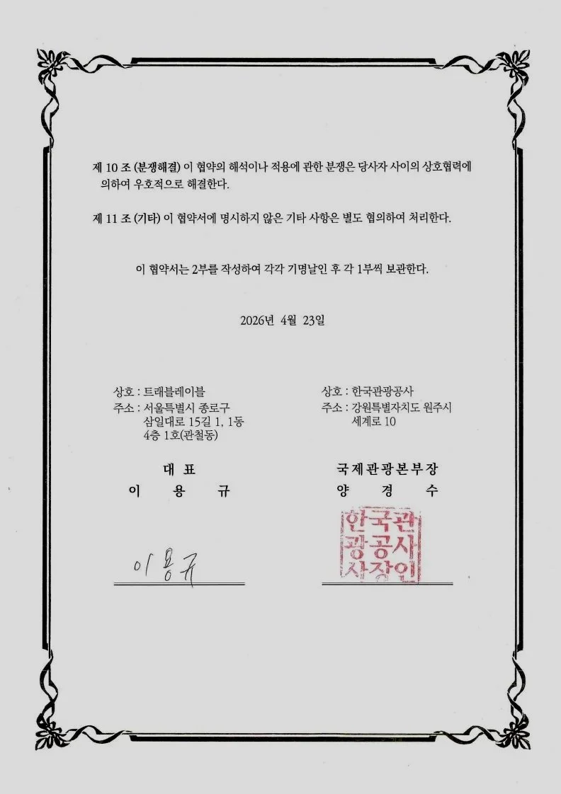 Strategic partnership MOU document for New Industry Tourism Product Activation by Travel Label.