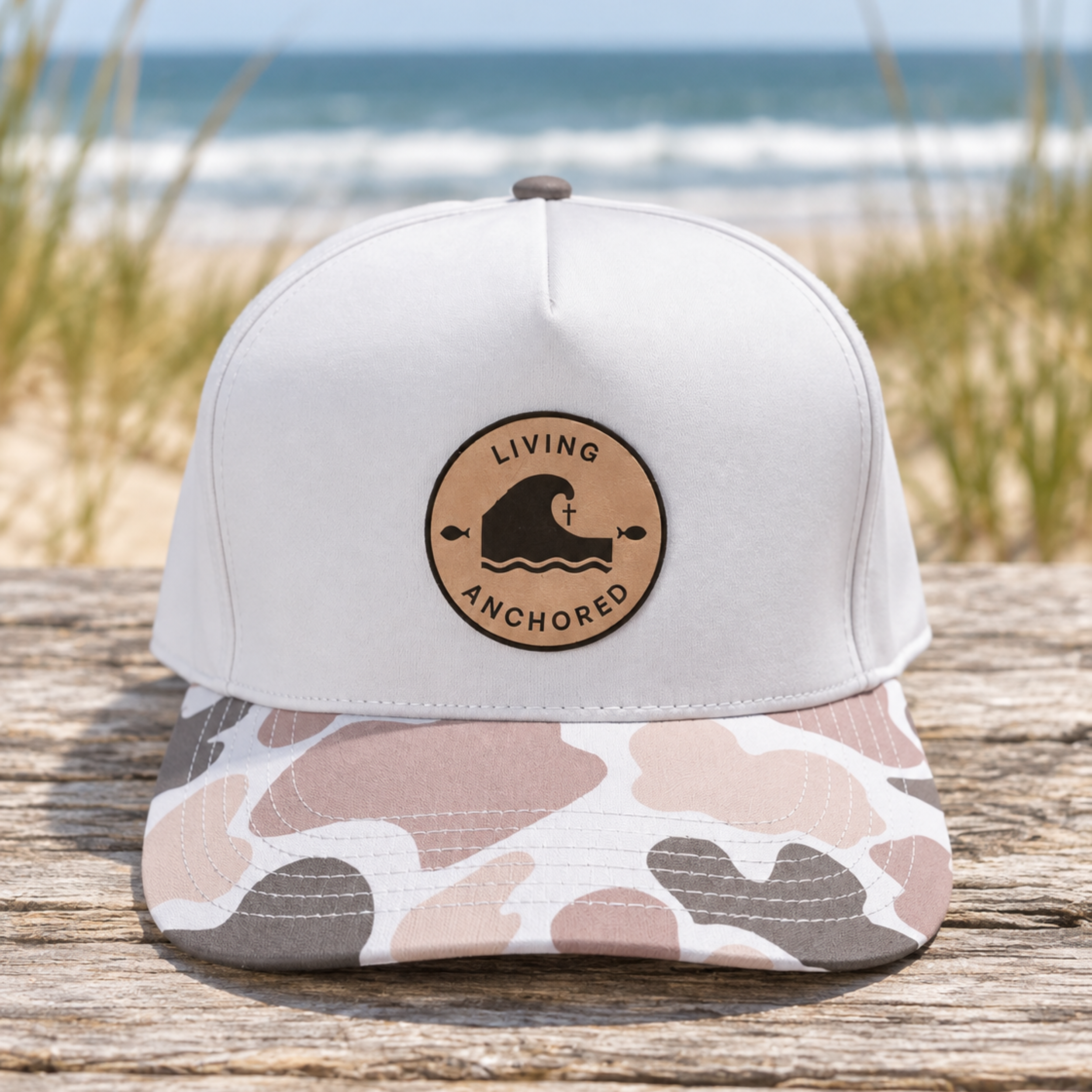 Living Anchored Hat – Desert Stone Camo w/ Leather Patch