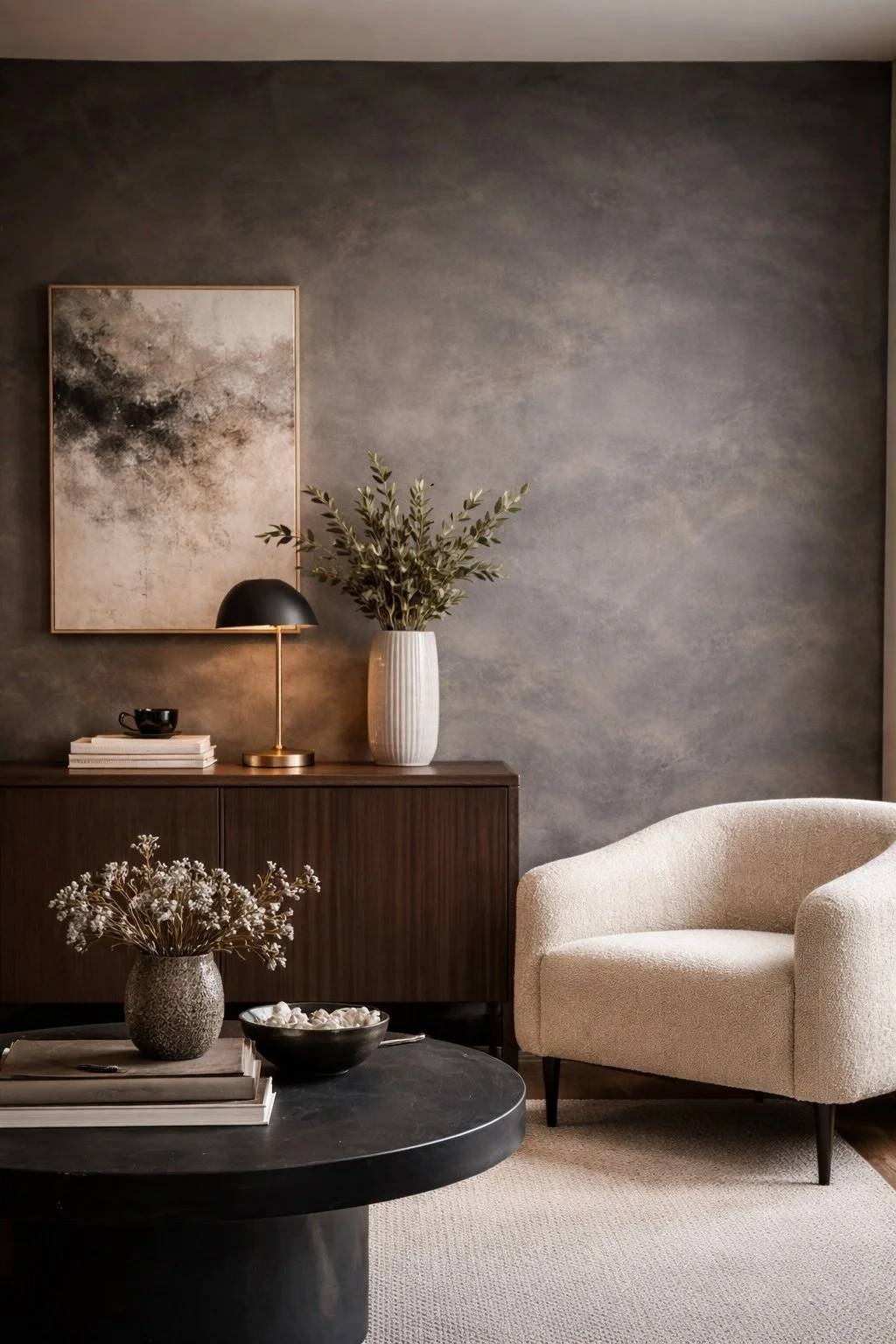 FAUX CONCRETE VENETIAN PLASTER ACCENT WALL IN NYC APARTMENT HIGH END MIAMI