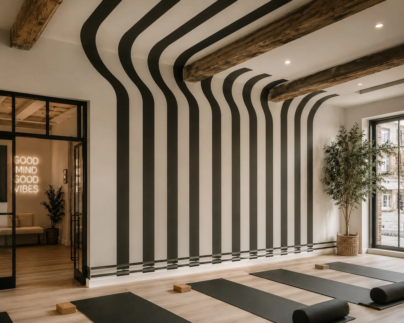 DETAILED STRIPE STENCIL PAINTING YOGA STUDIO NYC