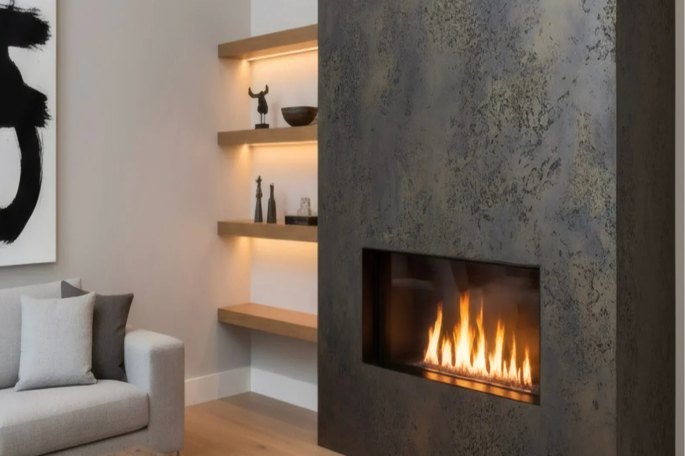 ACCENT FIREPLACE VENETIAN PLASTER NYC APARTMENT LUXURY INTERIOR DESIGN