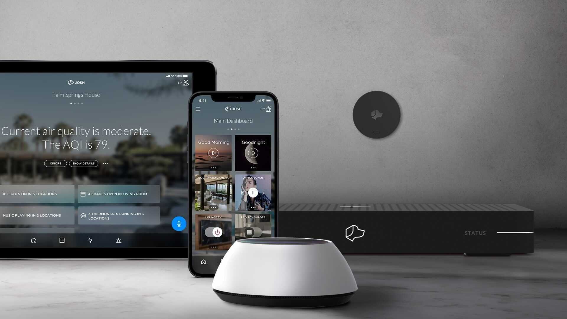 Home automation technology suite. Josh AI with voice and touch activation. Josh AI sleek and modern equipment made with style, comfort, and ease in mind to simply blend into your home atmosphere. Easy to use technology on phones, tablets.