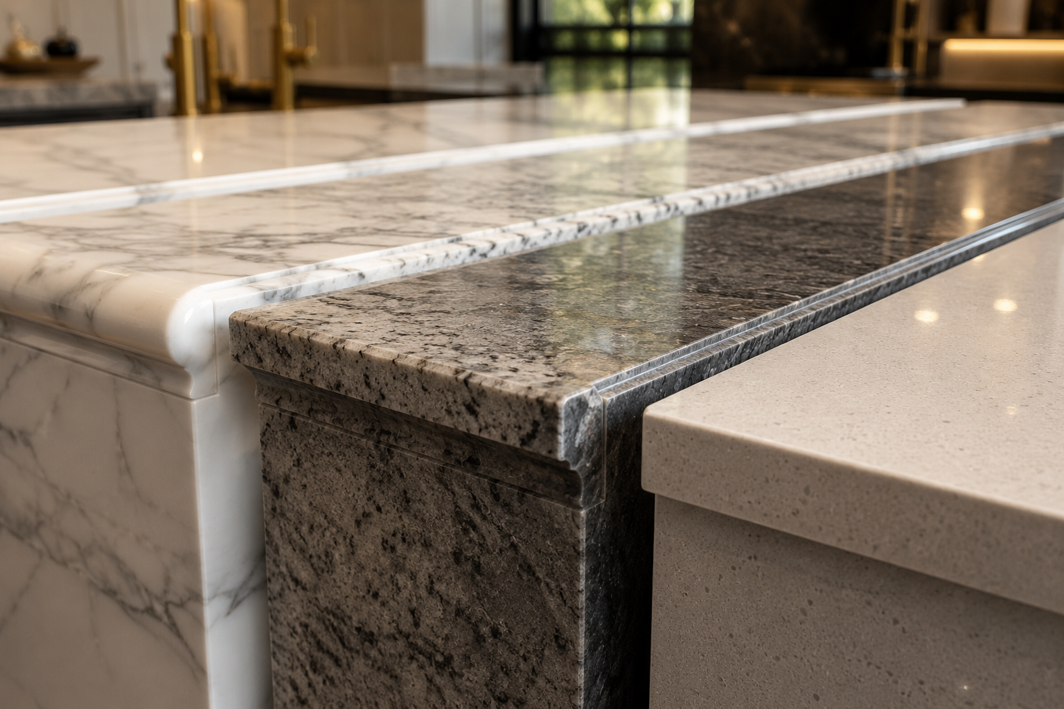 Precision craftsmanship on custom marble, granite, and quartz countertops.